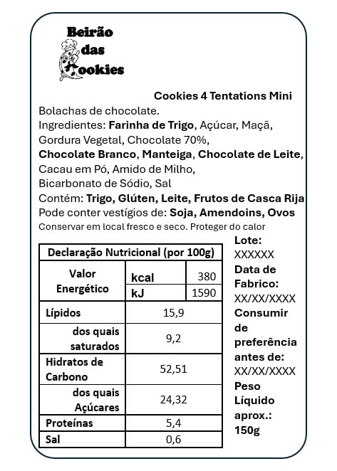 valor nutricional bolachas triplo chocolate caseira rustica