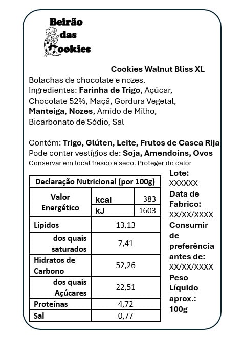 valor nutricional bolacha de chocolate e nozes caseira