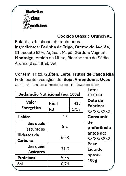 valor nutricional bolacha de chocolate artesanal classica
