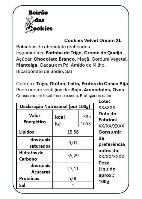 valor nutricional bolacha red velvet caseira