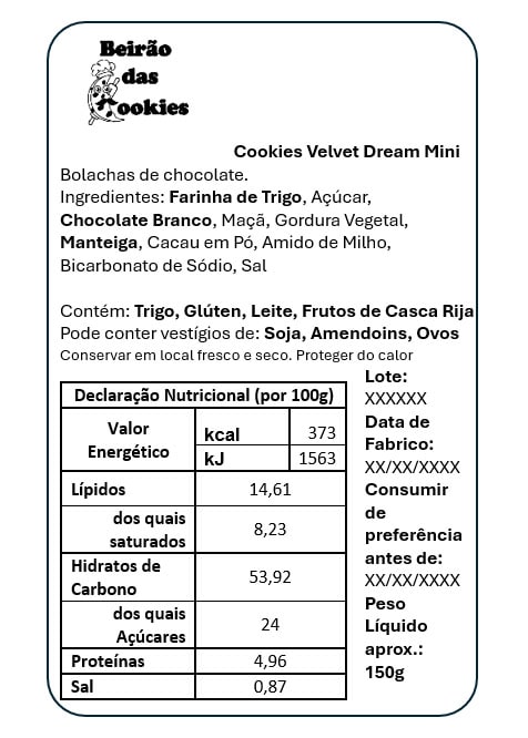 valor nutricional bolacha red velvet caseira rustica