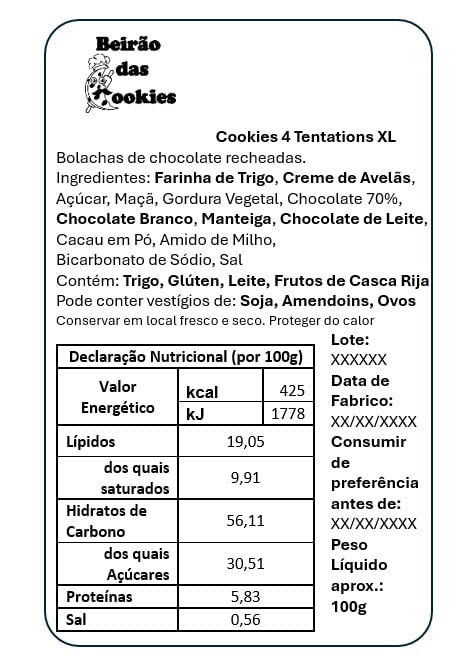 valor nutricional bolacha triplo chocolate caseira